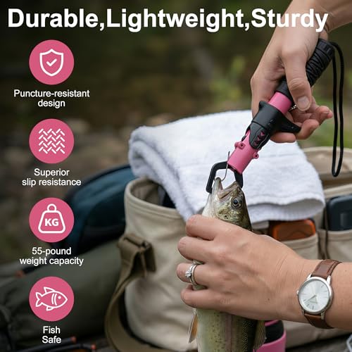 Fishing Gear Set for Women, 6PCS Fishing Accessories Tool Kit with Fish Lip Gripper & Pliers, Ice Pink Fishing Gear for Freshwater Saltwater, Gift for Fishermen,Gripper Fishing Gifts for Men