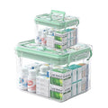 UFI Clear Medicine Storage Box with Lids, 2 Pack Portable First Aid Organizer with Handle, Stackable Storage Containers for Family Medical Supplies, Bathroom, Bedroom, Office(GREEN)