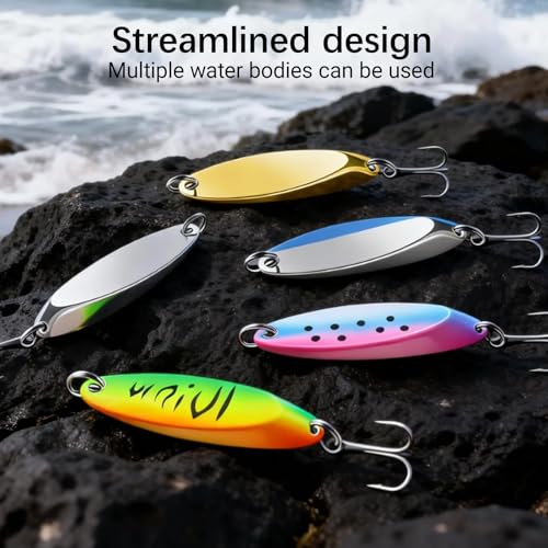 Fishing Lures Fishing Spoons, 5pcs/25pcs/30pcs/50pcs Trout Lures Bass Lures Hard Metal Spinner Baits for Salmon Bass Trout - color: 5PCS-21g