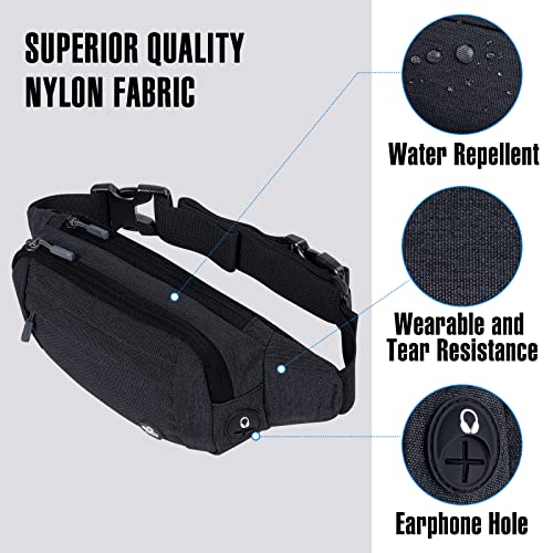 WATERFLY Fanny Pack Waist Bag: Small Hip Pouch Bum Bag Fannie Pack Phanny Fannypack Waistpack Bumbag Beltbag Sport Slim Fashionable for Jogging Hiking Hiker Woman Man - color: Black