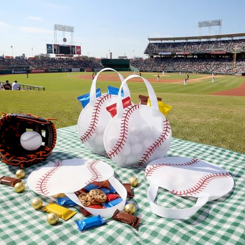 Shihanee 24 Pcs Baseball Party Favor Bags Ball Themed Party Goodie Candy Bags Sport Game Treat Handbags Baseball Non Woven Gift Handbags for Sport Theme Supplies - style: Baseball