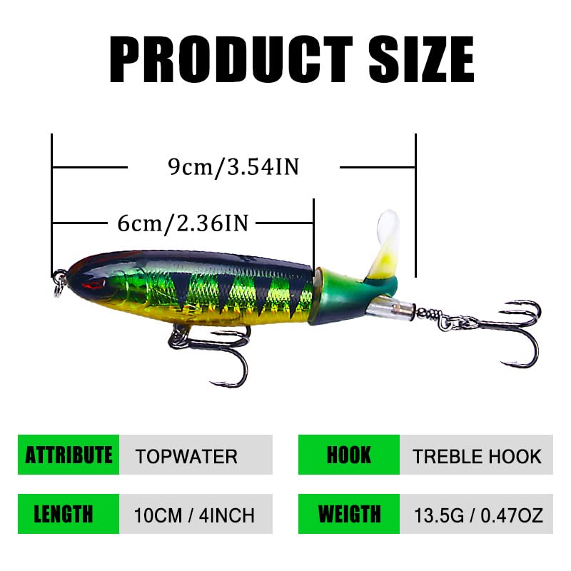 Topwater Fishing Lures With Storage Box, Whopper Popper for Bass, Catfish, Pike, Perch - Floating Pencil Bait With Rotating Tail for Freshwater or Saltwater - color: Yellow