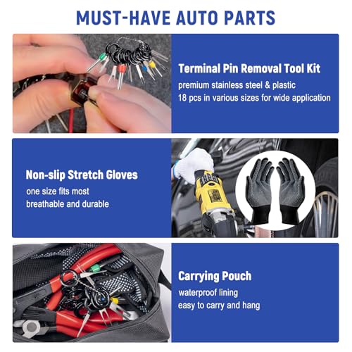 7 Pcs Electrical Disconnect Pliers for Cars 37960 37980, Connector Separator 13120 & Hose Clamp Pliers with Terminal Removal Tools, Work Gloves & Tool Bag - for Automotive Electrical Connector