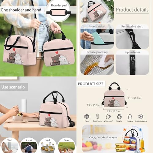 4Pcs Kid's Backpack Set Cute Cartoon Cat Schoolbag with Lunch Bag Pencil Case and Water Bottle Holder for Elementary School Bag Bookbag 17 Inch Daypack Pink - color: Cat