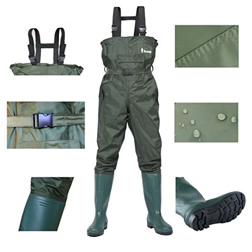 Bootfoot Fishing Chest Waders for Men Women with Boots 2-Ply Nylon/PVC Waterproof Hunting Waders with Boots Hanger - color: Green, size: 9