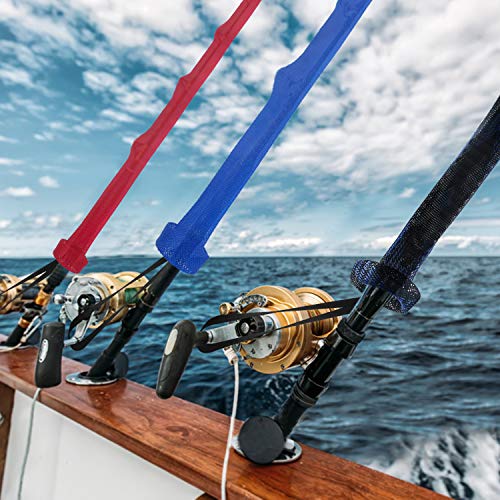 Fishing Rod Cover - 4 Pack Rod Sleeve Socks with Lanyard for Fly, Spinning, Casting, Sea Fishing - color: Red*1, Blue*1, Black & Blue*1, Black & Red*1