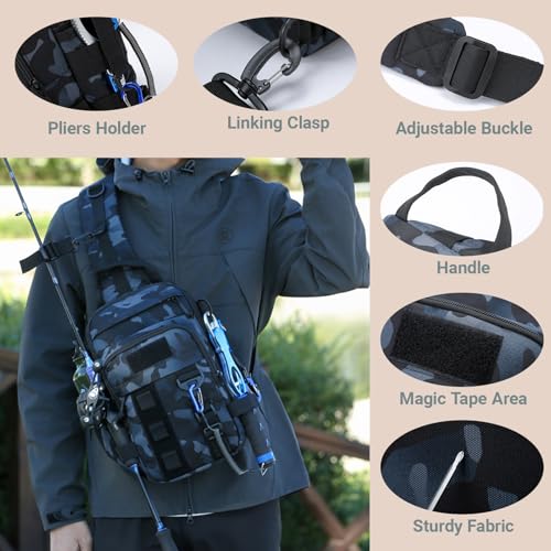 Fishing Sling Tackle Bag 5L - Fishing Tackle Storage Bags with Rod Holder for Angling Hiking Hunting Camping((GreenCamo) - color: Greencamo