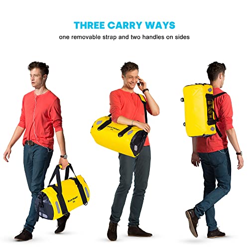 WILD HEART Waterproof Bag Duffel Bag 20L 30L 40L with Welded Seams Shoulder Straps, Mesh Pocket for Kayaking, Camping, Boating,Bicycle,Motorcycle - color: yellow, size: 20L
