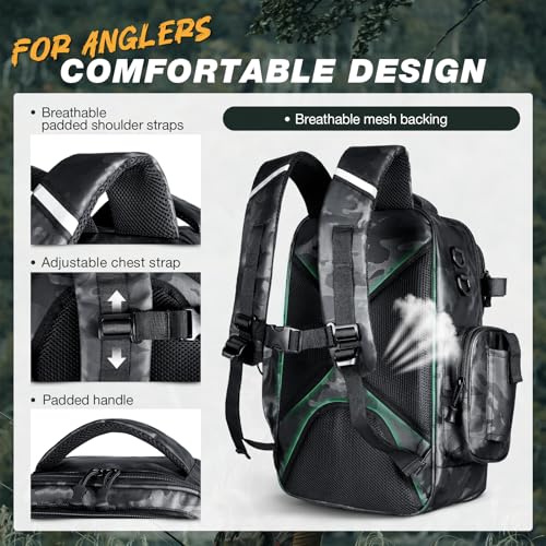Ghosthorn Fishing Backpack Waterproof Tackle Bag Sling Bag Gift - color: Tpu Black, size: Large