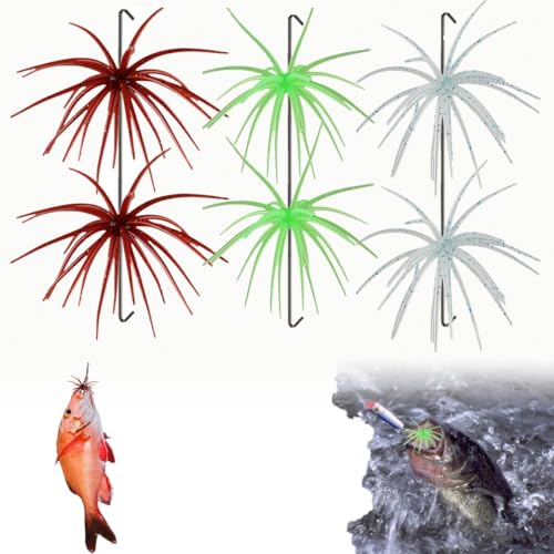 6pcs Soft Plastic Octopus Baits, Japanese Finesse Worm for Bass Fishing, Tentacle Creature Lure for Drop Shot & Wacky Rig/Neko Rig - color: Red Green Blue, size: Lager 4.3”