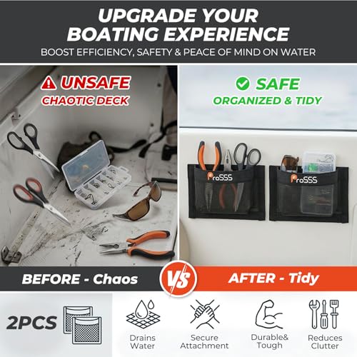 1PC Boat 10"*7" Self-Adhesive Storage Mesh Bag,Marine Organizer for Tools & Boat Accessories,Waterproof Strong Adhesive Backing, Easy to Install & Remove,Keep Your Boat Tidy and Items Secure