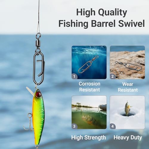 Atibin High Strength Fishing Clips Swivel Freshwater Saltwater Fishing Snaps Connector Rolling Barrel Swivels Fishing Clip Speed Change Black Nickel - size: Size 1/0+L (110lb) 50 pcs