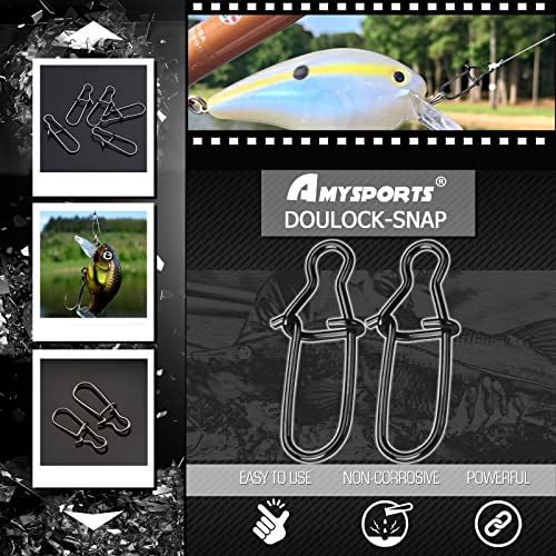 AMYSPORTS High Strength Fishing Snap Clip Duo Lock Snap Swivel Stainless Quick Change Fishing Snaps Solid Black Nickel 26lb-220lb - size: Size4（77lb）100pcs