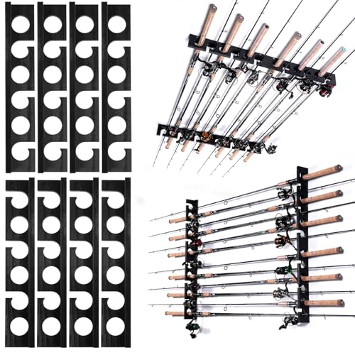 Ghosthorn Fishing Pole Rod Racks Wall or Ceiling Mounted Fishing Pole Rod Holders for Garage Storage Organizer Fishing Gear Equipment for Men Women - style: black 4 sets hold up 24 rods