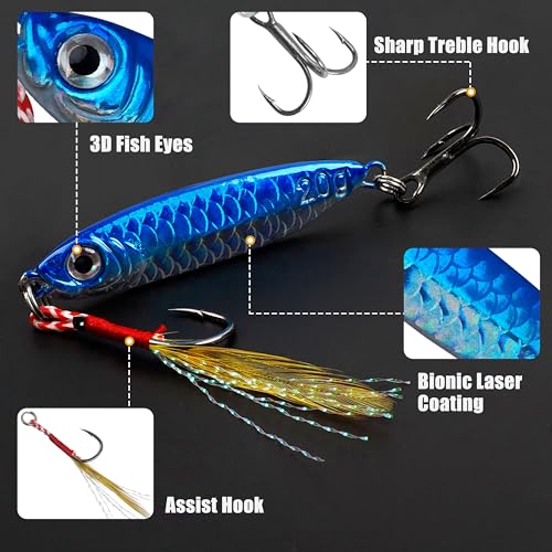 Saltwater Fishing Jigs Metal Jigging Spoon Long Casting Fishing Spoons Lures Jigging Fishing Lures Sinking Metal Spoon Vertical Slow Pitch Jigs with Assist Hook for Bass Salmon Trout - size: 5 pcs - 3/8 oz