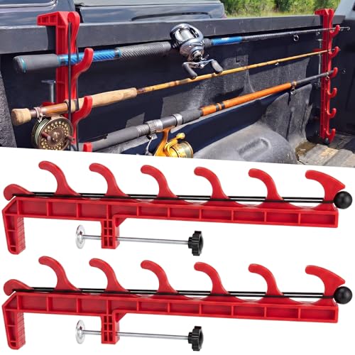 2 Sets Truck Bed Fishing Rod Holder, Fishing Pole Rack for Truck Holds 4 Rods, Fits 2.36" Thick Rails, Easy Install Kayak & Fly Rod Storage Stand - color: Red, style: 6 Holes