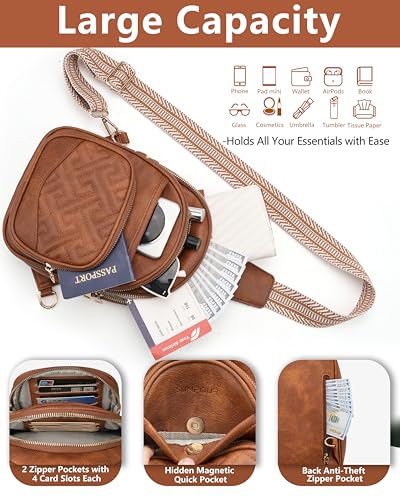 Anti Theft Crossbody Bags for Women RFID Leather Sling Purses,Crossbody Bags Travel Leather Fanny Pack for Women - color: Brown