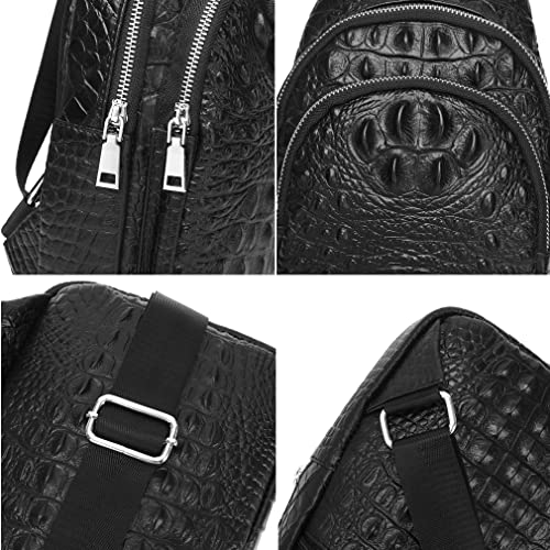 Vintage Leather Sling Bag Backpack for Men Crossbody Shoulder Chest DayPack Backpacks - color: #92black