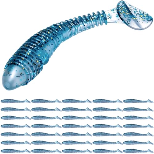 Pristis SwingShad, 35 pcs 3'' Paddle Tail Swimbaits, Soft Plastic Fishing Lures for Bass Crappie Smallmouth, Durable Swim Baits Sinking Swimmer Kit for Saltwater Freshwater Texas Carolina Fitness Rig - color: White Crappie