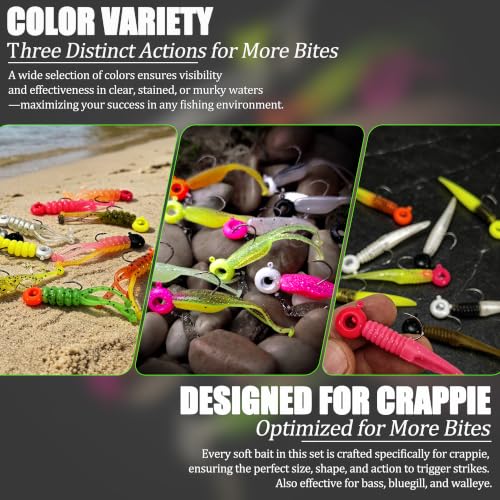 Crappie Lures Tube Lures Jigs Heads Worms Swimbaits Kit, 165, 124, 50 Pcs Pre-Rigged Crappie Jigs Tube Hooks Soft Plastic Grub Worms Baits for Bass Trout Freshwater Saltwater Fishing - color: 130 Pcs - Crappie Lures Tube Lures