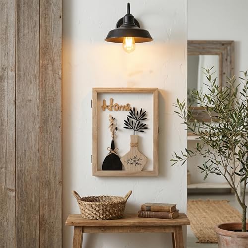 Hidden Key Holder for Wall - Wooden Key Box Wall Mount Decorative Cabinet with 6 Hooks, Rustic Beige Wood Keychain Organizer, Access Card Hangers Rack Storage for Home Entryway Hallway Office Decor
