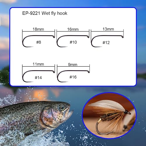 Eupheng 100pcs Plus Best Barbless Competition Fly Fishing Hook Collection, Dry Nymph Strimp&Pupa, Pupa jig Fly Hooks High Carbon Competition Hook - color: Wet Fly Hook EP-9221, size: 16#