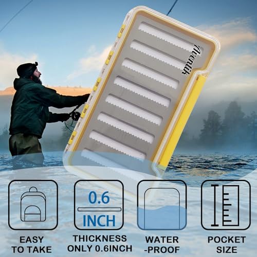 2PC-Aventik Waterproof Fly Fishing Boxes Super Slim Clear Lid Multi Magnetic Compartments Fishing Tackle Storage Trags 7.36"X4.02"X0.63" (H046A) - style: H046A