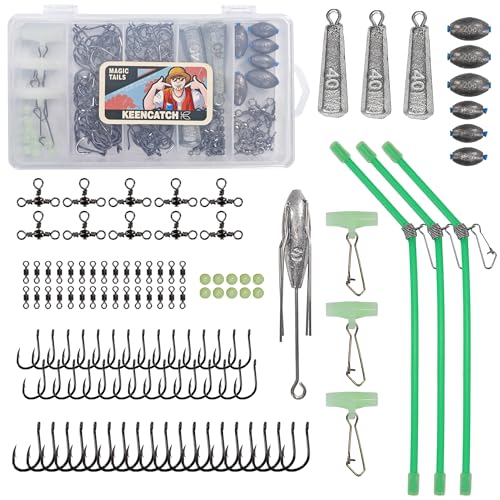 121PCS Surf Fishing Tackle Kit – Long Casting Sputnik & Hexagon Sinkers, Heavy Duty Saltwater Rigs with J-Hooks & Swivels for Striped Bass, Redfish & Pompano