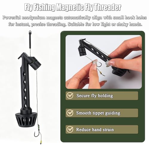 Magnetic Fly Threader - Fly Fishing Leader Stringing and Knotting Tools | Lightweight and compact Aids in knot tying Reduces hand fatigue and frustration Suitable for most fishing hooks