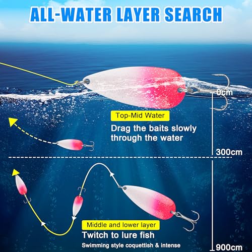 Spoon Fishing Lures, Hard Metal Fishing Spoon Lures with Treble Hooks Casting Spinner Baits for Bass Trout Pike Saltwater Freshwater - size: 3/4oz-5pcs