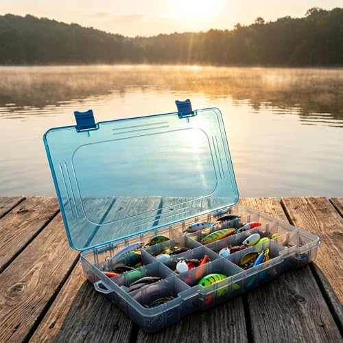 BEAR PAW 3700 Fishing Tackle Boxes Large Tray Floating Fishing Trackle Box Storage Organizer Lure Plastic Box with Adjustable Dividers Blue - style: 3700 Standard