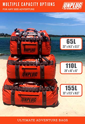 UNPLUG Ultimate Adventure | 1680D Heavy Duty Waterproof Bag | Large Travel Bag which can be Used for Camping, Motorcycling, Boating, or Hunting|110L Adventure Orange - color: Adventure Orange, size: 110L