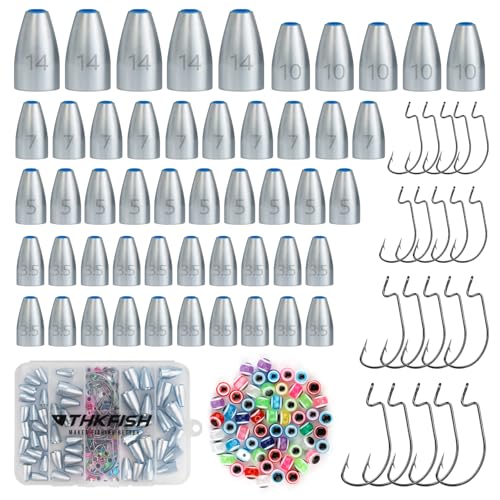 THKFISH Fishing Weights Sinkers Set, 28PCS Fishing Sinker Drop Shot Weights Kit,Drop Shot Rig Wacky Hooks for Saltwater Freshwater Bass Fishing - size: 120pcs-Tungsten Worm Weights Kit