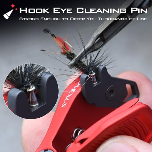 GOMEXUS Sharkbite Fishing Line Cutter with Retractors and Fishing Knot Tying Tool and Hook Eye Cleaner, Fly Fishing Nippers - color: Red