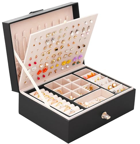 QBestry Womens Earrings Jewelry Box for Girls Jewelry Earring Organizer Box Earring Holder Organizer for Girls Jewelry Organizer Boxes for Women Girls Stud Earrings Organizers Jewelry Box Black - color: Black, size: Medium