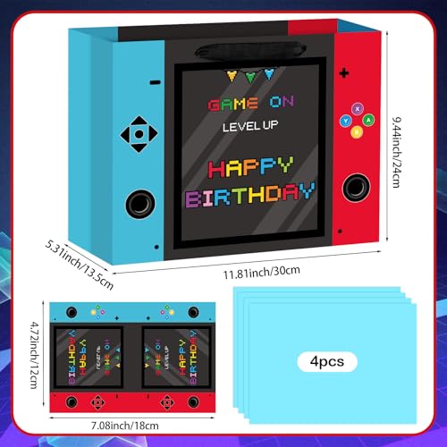 Hooqict Large Video Game Birthday Gift Bag Happy Birthday Gift Wrapping Bag with Handles, Tissue Paper and Greeting Cards for Kids Boys Men Gamer Themed Party Supplies - color: Video Game