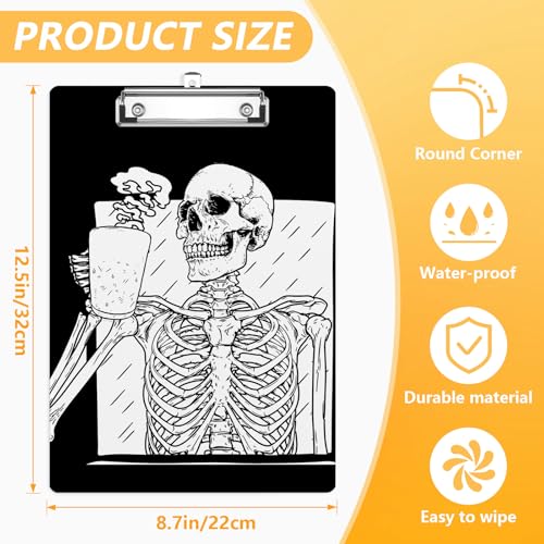 Funny Skull Clipboard, Halloween Skeleton Decorative Clip Board with Metal Clip Cute Plastic Clipboards A4 Standard Size 8.5" x 12.5" for Nurses, Students, Office - color: Skull