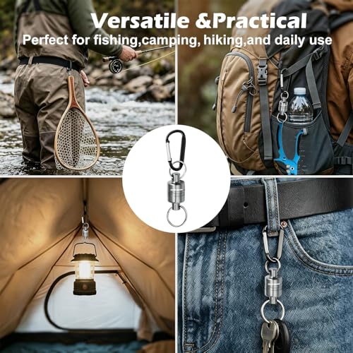 Magnetic Net Release for Fly Fishing, Aluminum Magnetic Quick Release Keychain, Fly Fishing Net Magnet Holder Retractor with Carabiner - color: gray