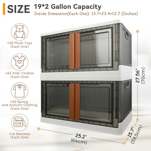 Storage Bins, Cabinet with Lids, Extra Large Useful Box, 19 Gallons (72L) Capacity (Each One), 2 Packs, Collapsible, Transparent, Home Organizer - color: White,Gray, size: 19 Gal (72L) × 2