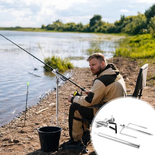 Lounsweer 4 Pcs Fishing Rod Holders 360 ° Adjustable Fishing Pole Holders Multifunctional Stainless Steel Ground Fish Rod Pole Brackets for Detachable Fish Equipment Lakes Rivers Gifts Men - color: silver