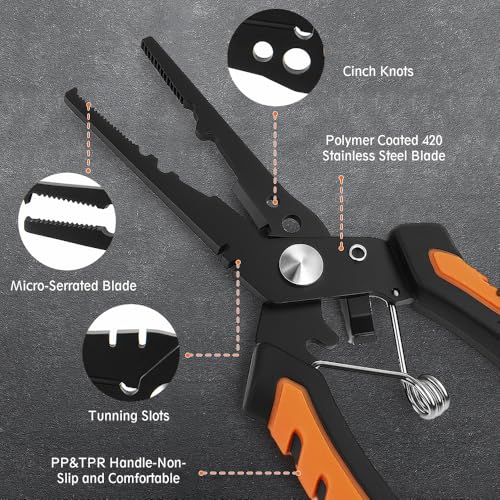 6.5 inch Fishing Pliers, 420 Stainless Steel Fishing Tools, Saltwater Resistant Fishing Gear, Tungsten Carbide Cutters,6.5'' Split Ring Nose, Orange