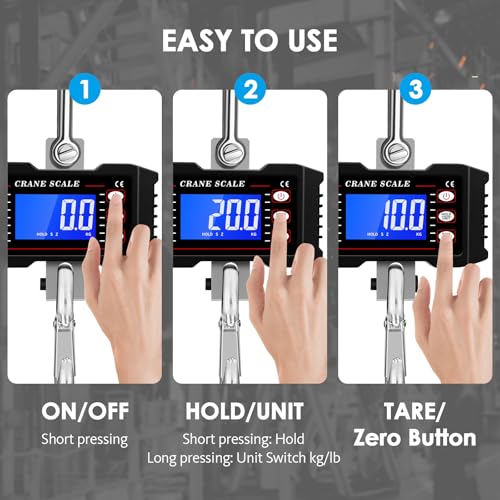 2200lb/1000kg Digital Crane Scale, Heavy Duty Industrial Hanging Scale with Backlit LCD, Tare, Data Hold and Unit Switch for Factory, Construction, Farm - color: Black