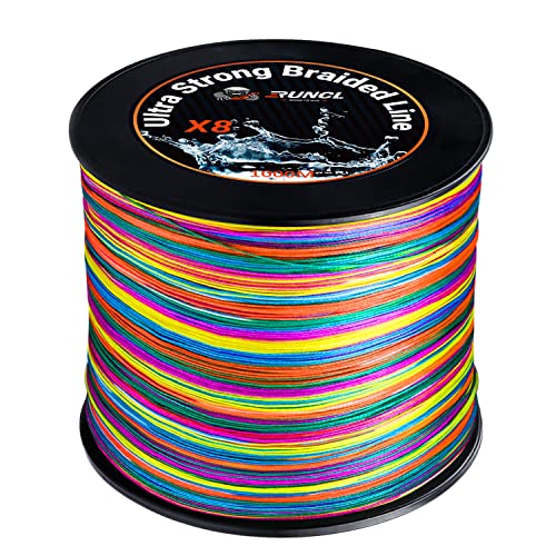 RUNCL 8 Strands Braided Fishing Line - High Visibility Colored Braid Line, Super Strong, Abrasion Resistant, No Stretch, 328yds/546yds/1093yds, 12lb to 100lb for Saltwater or Freshwater Fishing - color: Multicolor, size: 40lb - 1093yds