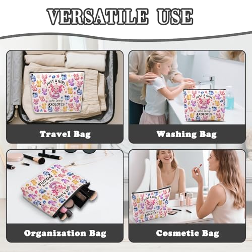 Axolotl Makeup Bag, Gifts For Axolotl Lovers, Axolotls Makeup Pouch, Axolotls Travel Toiletry Bag With Zipper, Birthday Anniversary Christmas Gifts For Mom Sister, Travel Toiletry Bag - color: Axolotl Lovers