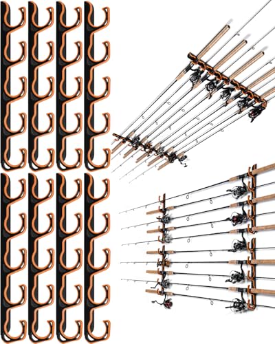 Ghosthorn Fishing Rod Holders for Garage Fishing Pole Holders Ceiling or Wall Mounted Fishing Rod Rack garage Storage Organizer Fishing Gear Equipment for Men Women (Orange, 4 Packs) - size: 4 packs holds up 20 rods, style: Orange