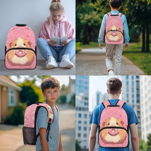Donut Guinea Pigs Backpacks for Girls Kids Preschool Elementary Backpacks with Reusable Lunch Bag Pencil Case Pouch Water Bottle Carrier Bag 4 Pack Set Pink - color: Guinea Pig