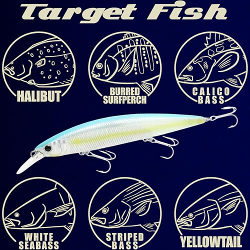 LUCKY CRAFT Surf Pointer 115MR Saltwater Fishing Lures for Halibut and Stripped Bass, Long Casting Jerkbait, Sinking Surf Fishing Gear, Fish Accessories for Tackle Box - color: 653 Super Glow OB Sexy Smelt, size: One Size