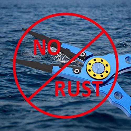 Lixada Fishing Pliers Saltwater Aviation Aluminum with Sheath and Lanyard - Braid Cutters Split Ring Pliers Hook Remover Line Cutting Stainless Steel Jaw Fish Holder, Durable & Lightweight - color: Blue & Silver