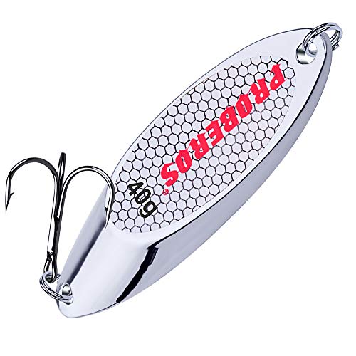 PROBEROS Fishing Spoons Lures Bass Baits Jigging Bait Tackle with Treble Hooks Hard Metal Spoon Fishing Lure Weight Pick 10 Pcs/Pack Silver Gold - color: 10PCS Silver, size: 40G-1.4OZ
