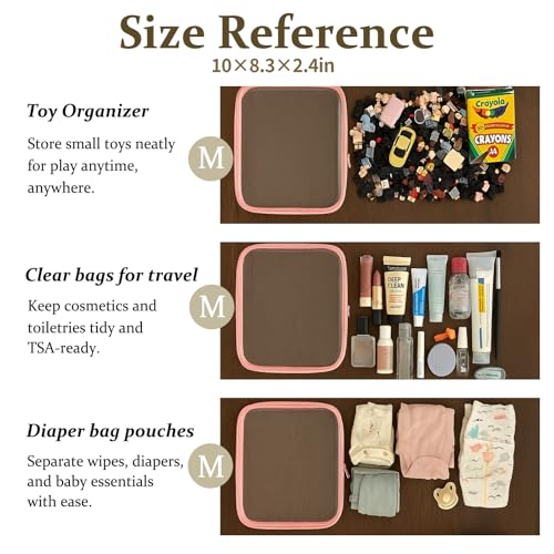 4 pcs Clear Zipper Pouches,Hard Shell Zipper Case, Toiletry Bag for Travel, CLear Diaper Bag, Toiletry Pouch, Travel Organizer, Cosmetic Bag,Toy Storage Bins (M+3S) (Light Pink) - color: Light Pink, size: M+3S